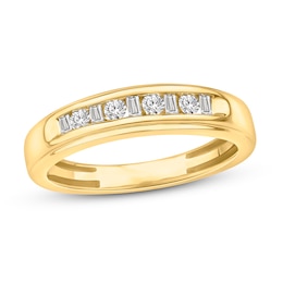 Now + Forever Men's Diamond Wedding Band Round/Baguette-Cut 1/3 ct tw 10K Yellow Gold