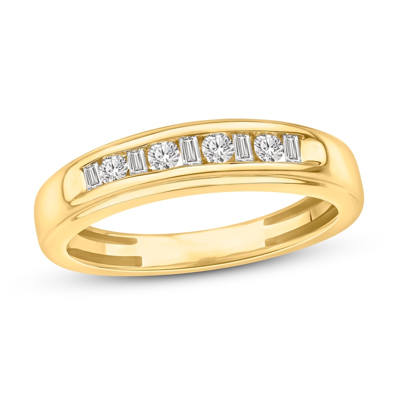 Main Image 1 of Now + Forever Men's Diamond Wedding Band Round/Baguette-Cut 1/3 ct tw 10K Yellow Gold