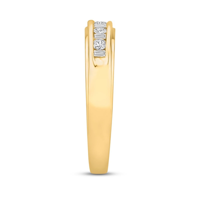 Main Image 3 of Now + Forever Men's Diamond Wedding Band Round/Baguette-Cut 1/3 ct tw 10K Yellow Gold