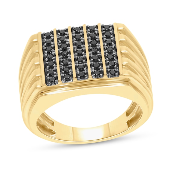 Kay Men's Black Diamond Ring 1/2 ct tw Round-cut 10K Yellow Gold