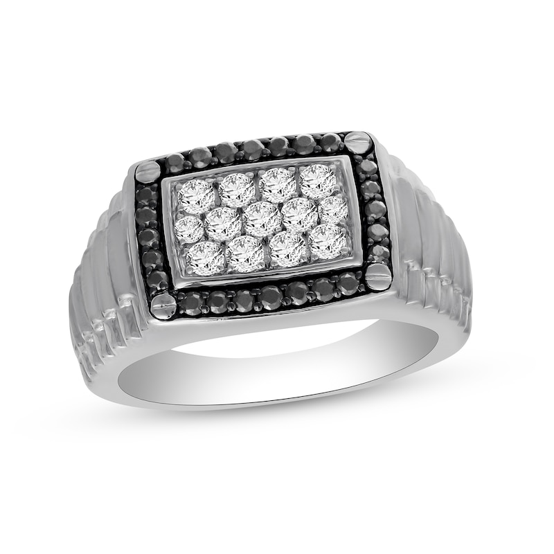 Men's Black & White Diamond Ring 1 ct tw 10K White Gold