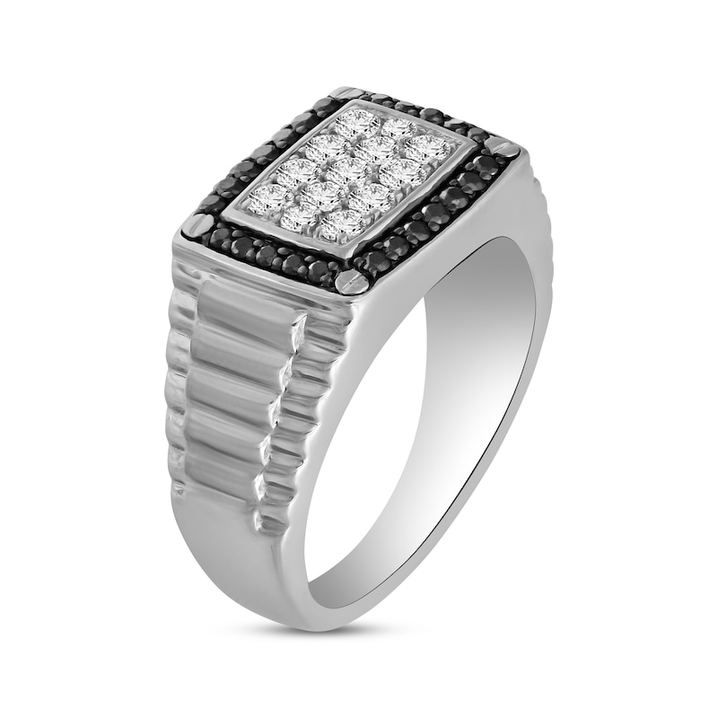 Men's Black & White Diamond Ring 1 ct tw 10K White Gold