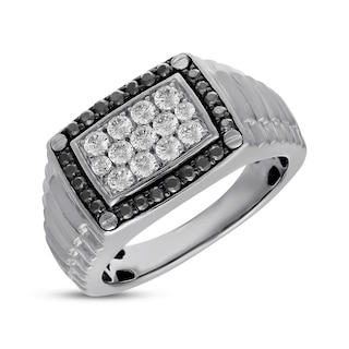 Men's Black & White Diamond Ring 1 ct tw 10K White Gold | Kay