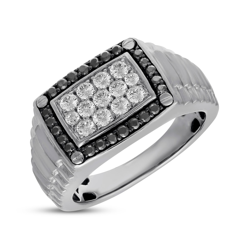 Men's Black & White Diamond Ring 1 ct tw 10K White Gold