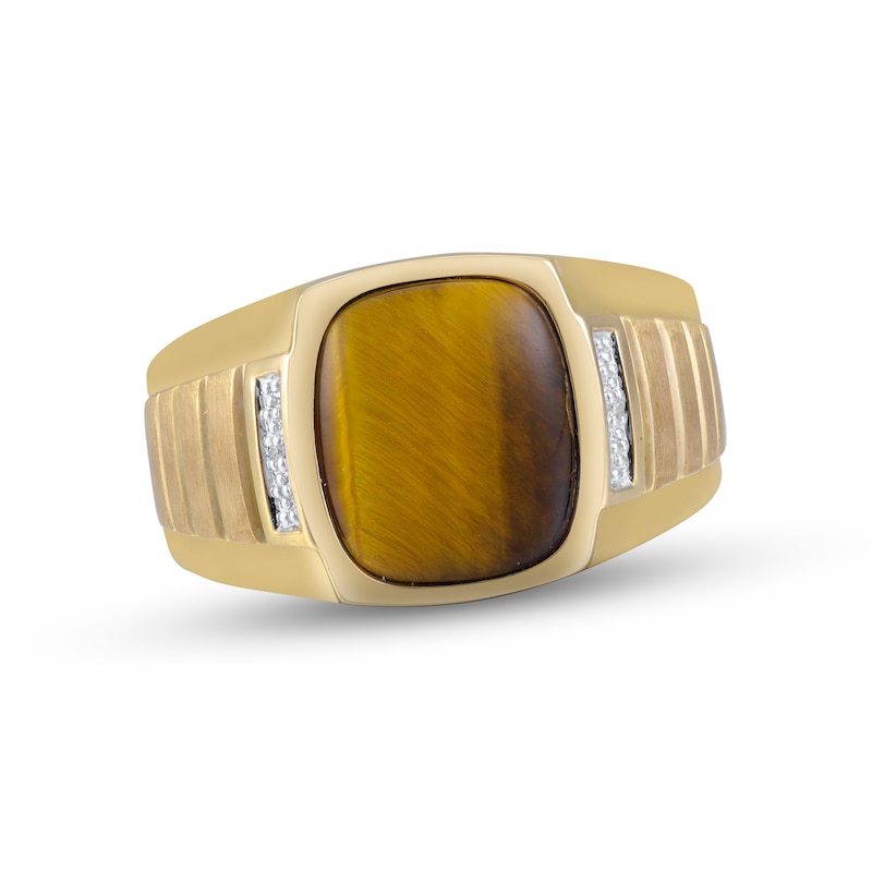 Men's Tiger's Eye Quartz & Diamond Ring 10K Yellow Gold