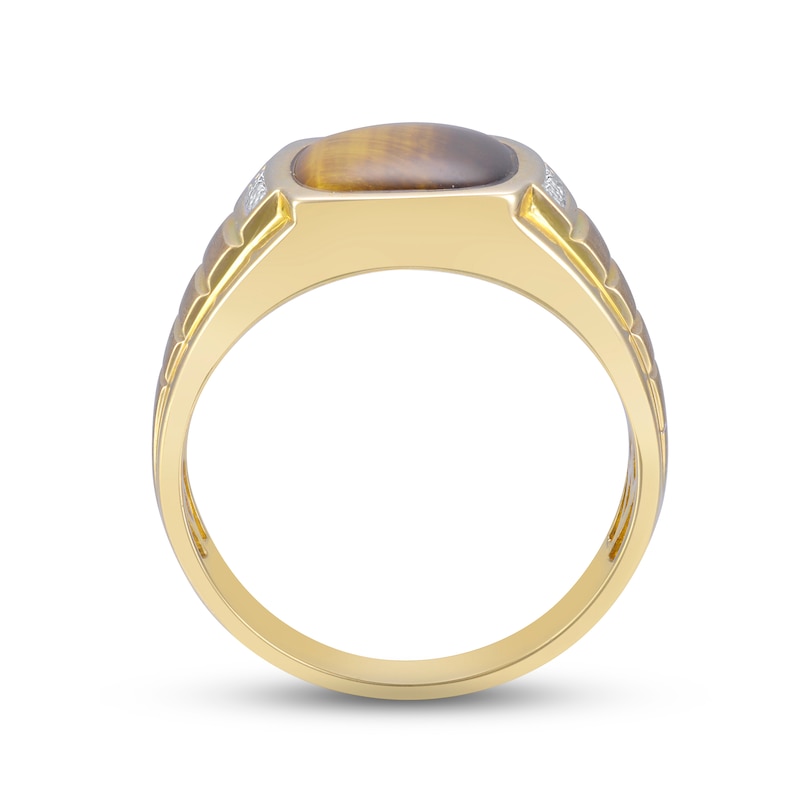 Main Image 3 of Men's Tiger's Eye Quartz & Diamond Ring 10K Yellow Gold
