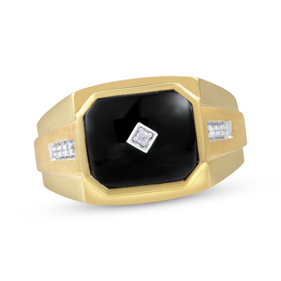 Men's Black Onyx & Diamond Ring 10K Yellow Gold
