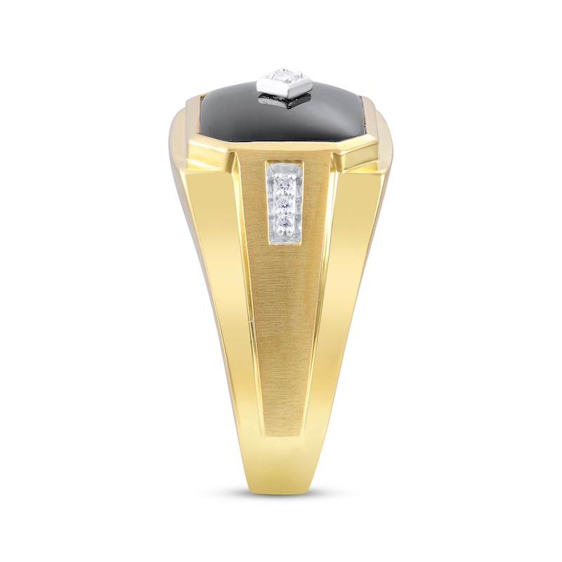Main Image 2 of Men's Black Onyx & Diamond Ring 10K Yellow Gold