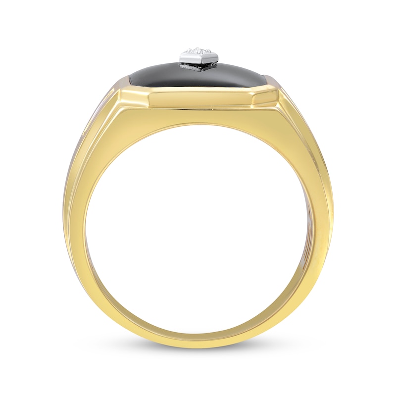 Men's Black Onyx & Diamond Ring 10K Yellow Gold
