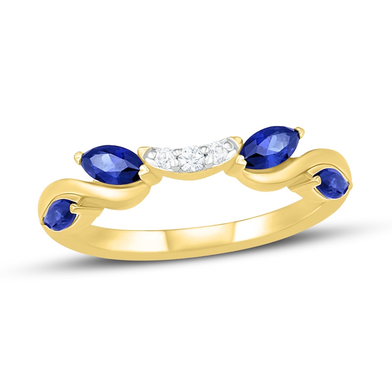 Main Image 1 of Blue & White Sapphire Contour Ring Marquise & Round-Cut 10K Yellow Gold