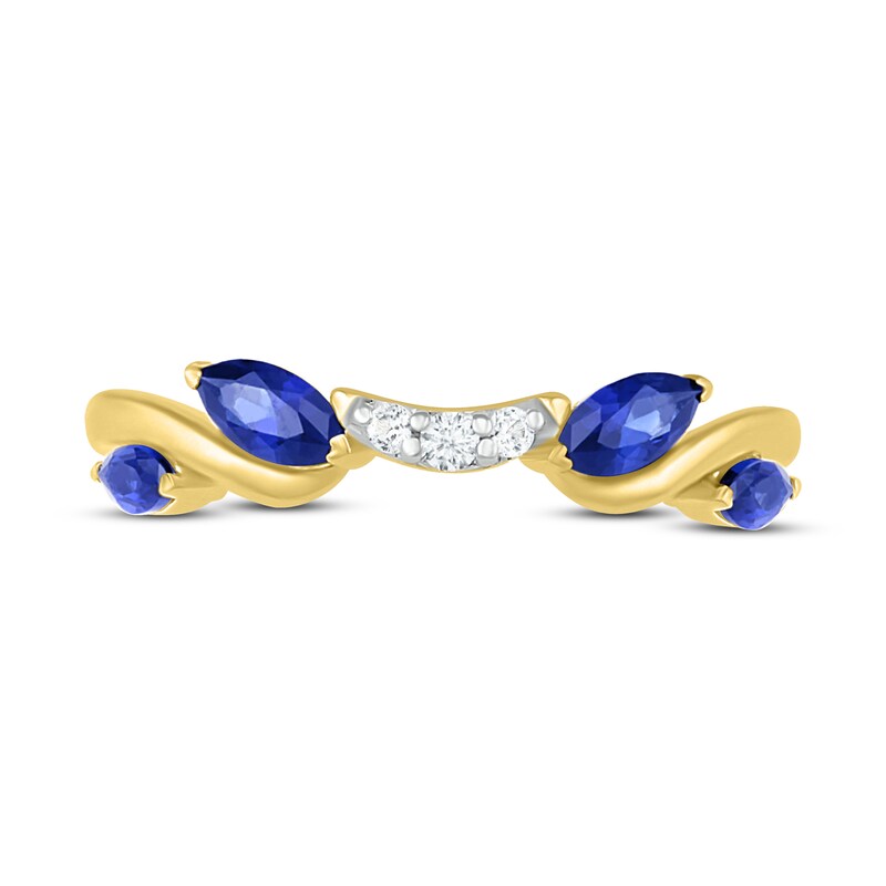 Main Image 2 of Blue & White Sapphire Contour Ring Marquise & Round-Cut 10K Yellow Gold