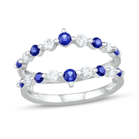 Blue & White Sapphire Enhancer Ring Round-Cut 10K White Gold