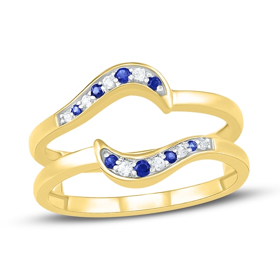 Blue & White Sapphire Enhancer Ring Round-Cut 10K Yellow Gold