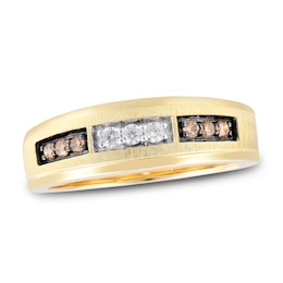Now + Forever Men's Brown & Whiter Diamond Wedding Band 1/4 ct tw Round-cut 10K Yellow Gold