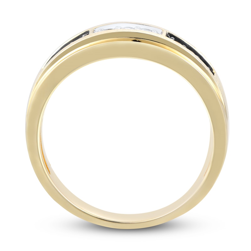 Main Image 2 of Now + Forever Men's Brown & Whiter Diamond Wedding Band 1/4 ct tw Round-cut 10K Yellow Gold