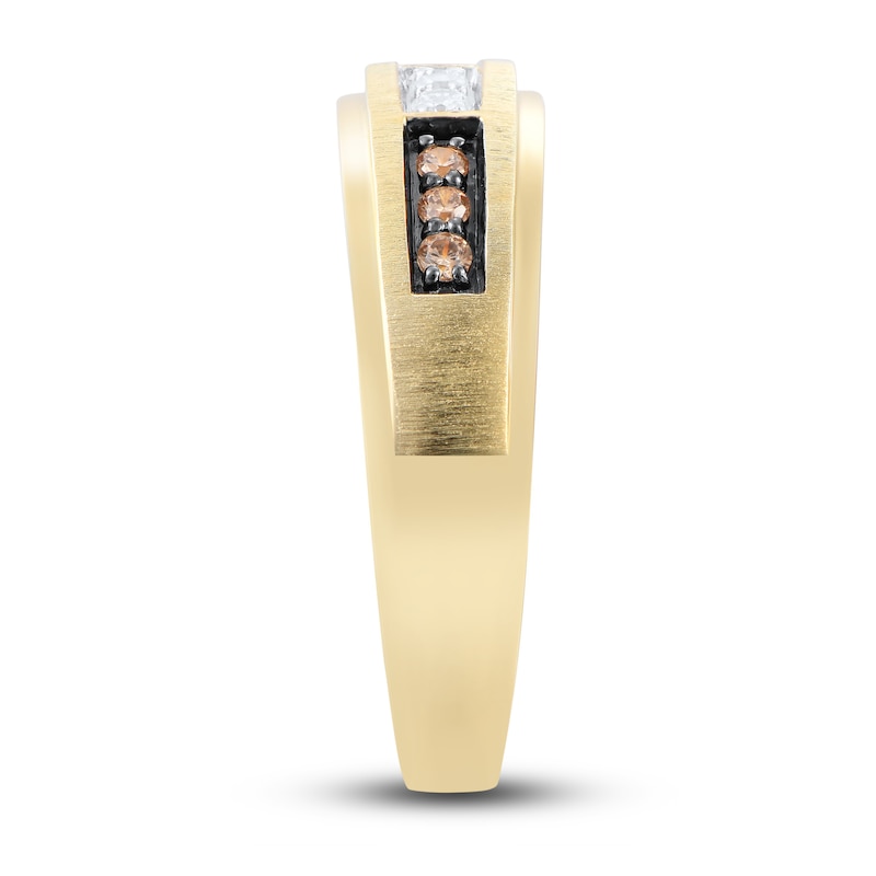 Main Image 3 of Now + Forever Men's Brown & Whiter Diamond Wedding Band 1/4 ct tw Round-cut 10K Yellow Gold