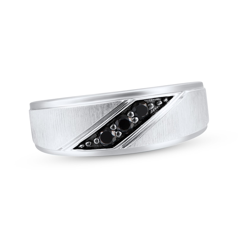 Main Image 1 of Now + Forever Men's Black Diamond Wedding Band 1/5 ct tw Round-cut 10K White Gold