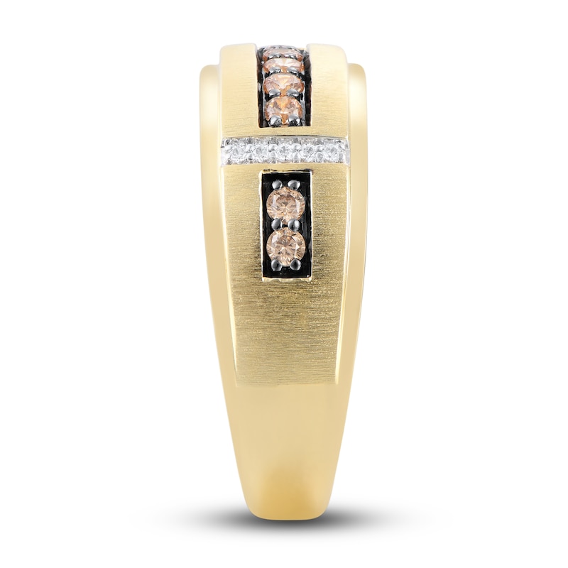 Main Image 2 of Now + Forever Men's Brown & White Diamond Wedding Band 1/3 ct tw Round-cut 10K Yellow Gold