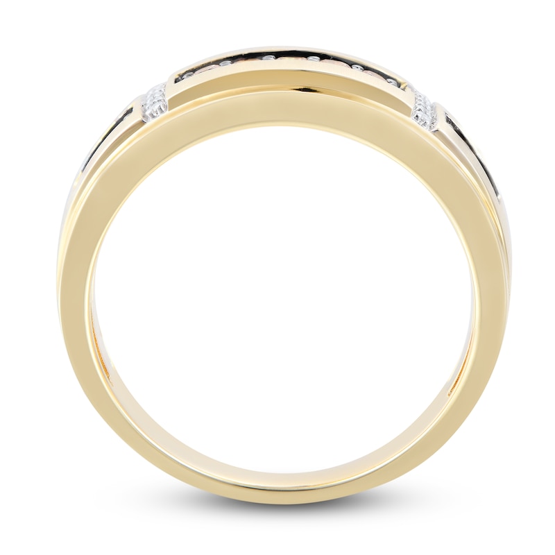 Men's Brown & White Diamond Wedding Band 1/3 ct tw Round-cut 10K Yellow Gold