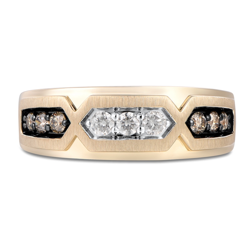 Men's Brown & White Diamond Wedding Band 1/2 ct tw Round-cut 10K Yellow Gold