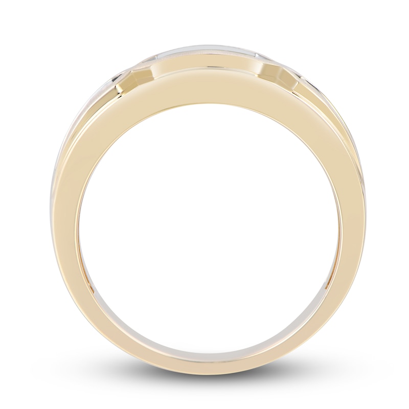 Main Image 3 of Men's Brown & White Diamond Wedding Band 1/2 ct tw Round-cut 10K Yellow Gold