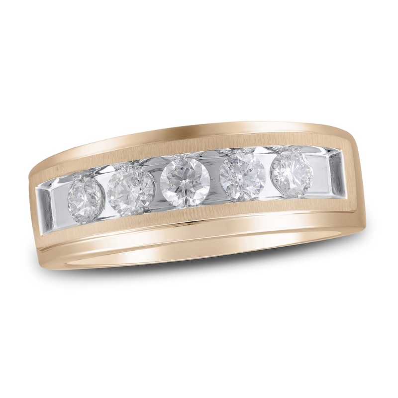 Main Image 1 of Now + Forever Men's Five-Stone Diamond Wedding Band 1 ct tw Round-cut 10K Rose Gold