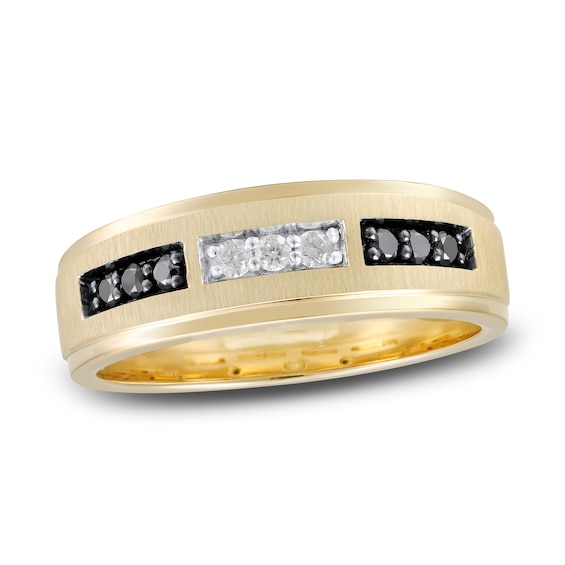 Now + Forever Men's Black & White Diamond Wedding Band 1/4 ct tw Round-cut 10K Yellow Gold