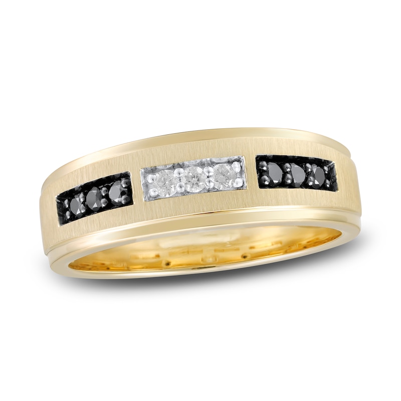 Main Image 1 of Now + Forever Men's Black & White Diamond Wedding Band 1/4 ct tw Round-cut 10K Yellow Gold
