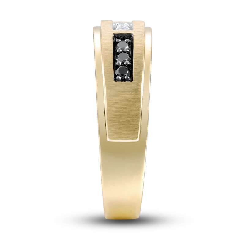Main Image 2 of Now + Forever Men's Black & White Diamond Wedding Band 1/4 ct tw Round-cut 10K Yellow Gold