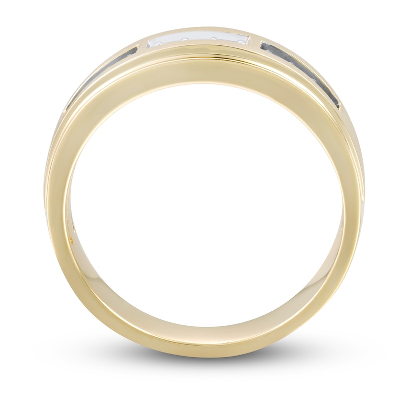 Main Image 3 of Now + Forever Men's Black & White Diamond Wedding Band 1/4 ct tw Round-cut 10K Yellow Gold