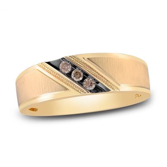 Now + Forever Men's Brown Diamond Wedding Band 1/10 ct tw Round-cut 10K Yellow Gold