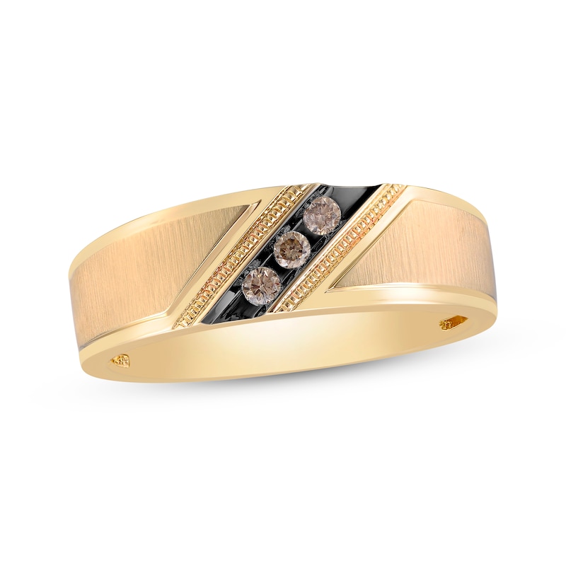 Main Image 1 of Now + Forever Men's Brown Diamond Wedding Band 1/10 ct tw Round-cut 10K Yellow Gold