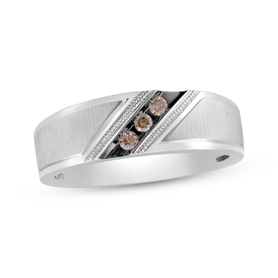 Now + Forever Men's Brown Diamond Wedding Band 1/10 ct tw Round-cut 10K White Gold