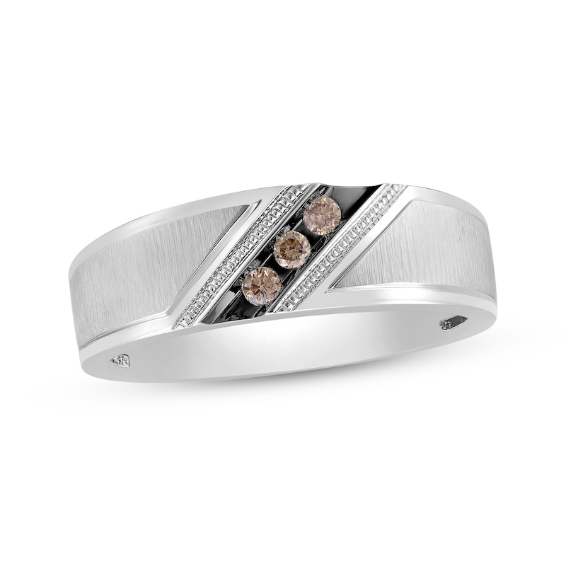 Main Image 1 of Now + Forever Men's Brown Diamond Wedding Band 1/10 ct tw Round-cut 10K White Gold
