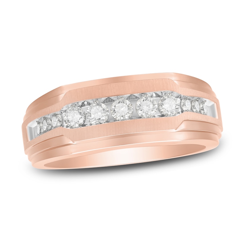 Main Image 1 of Now + Forever Men's Diamond Wedding Band 1/2 ct tw Round-cut 10K Rose Gold
