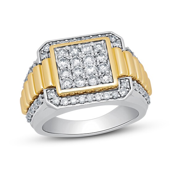 Men's Diamond Ring 2 ct tw Round-cut 10K Two-Tone Gold