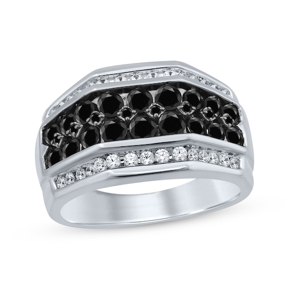 Men's Black & White Diamond Ring 2 ct tw Round-cut 10K White Gold