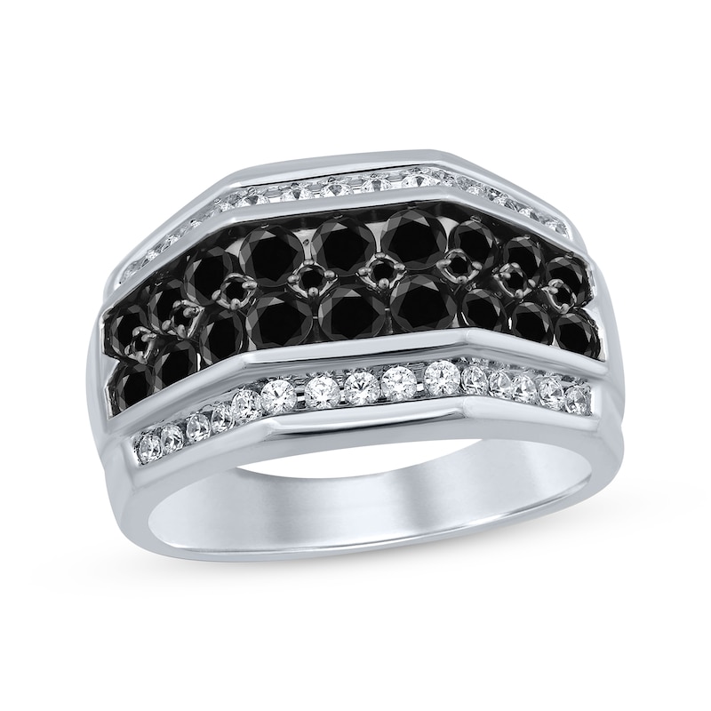 Main Image 1 of Men's Black & White Diamond Ring 2 ct tw Round-cut 10K White Gold