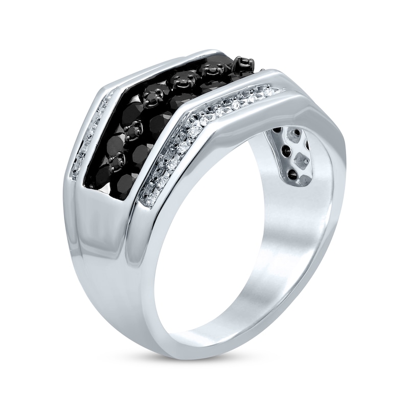 Main Image 2 of Men's Black & White Diamond Ring 2 ct tw Round-cut 10K White Gold