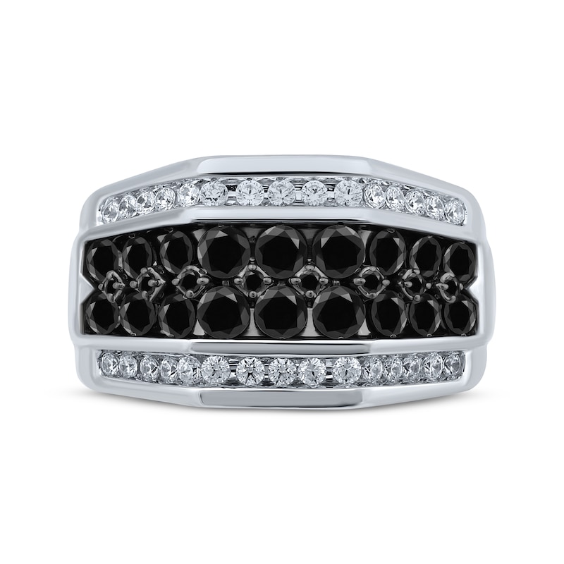 Main Image 3 of Men's Black & White Diamond Ring 2 ct tw Round-cut 10K White Gold