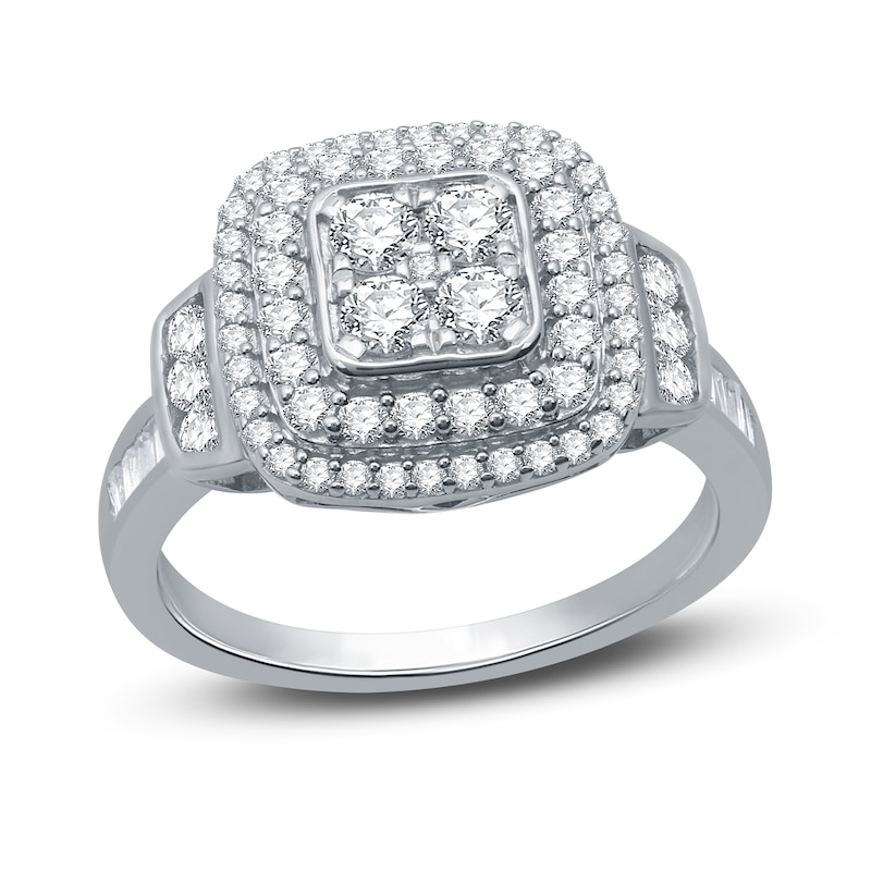 Diamond Ring 1 ct tw Round & Baguette-cut 10K White Gold