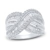 Diamond Bypass Ring 1 ct tw Baguette & Round-cut 10K White Gold