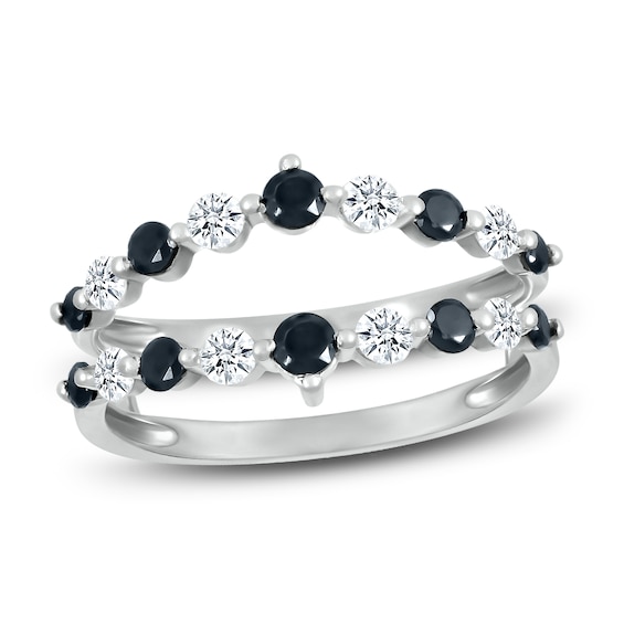 Black & White Diamond Enhancer Ring 3/4 ct tw Round-cut 10K White Gold