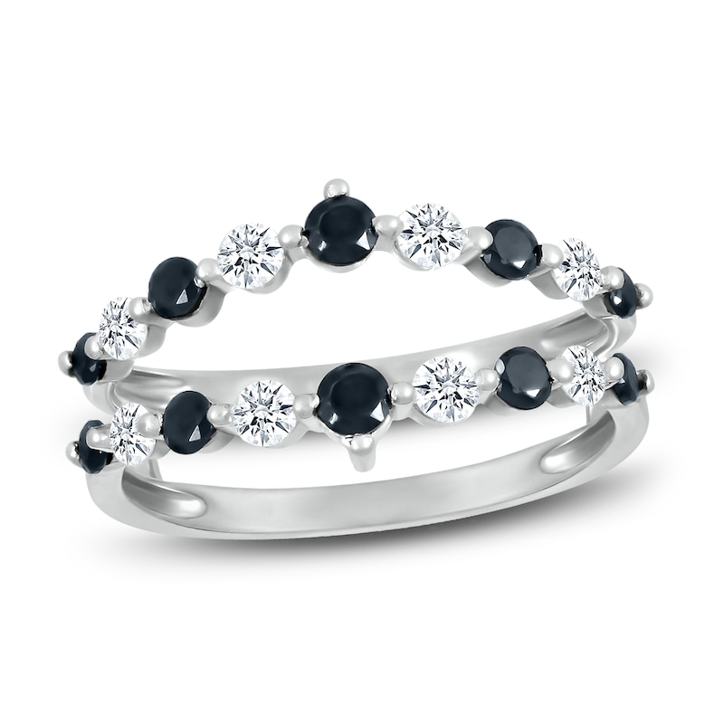 Black & White Diamond Enhancer Ring 3/4 ct tw Round-cut 10K White Gold