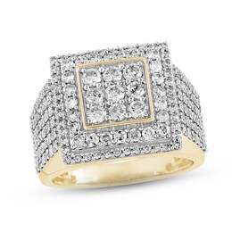 Men's Diamond Double-Square Ring 2-1/2 ct tw Round-cut 10K Yellow Gold