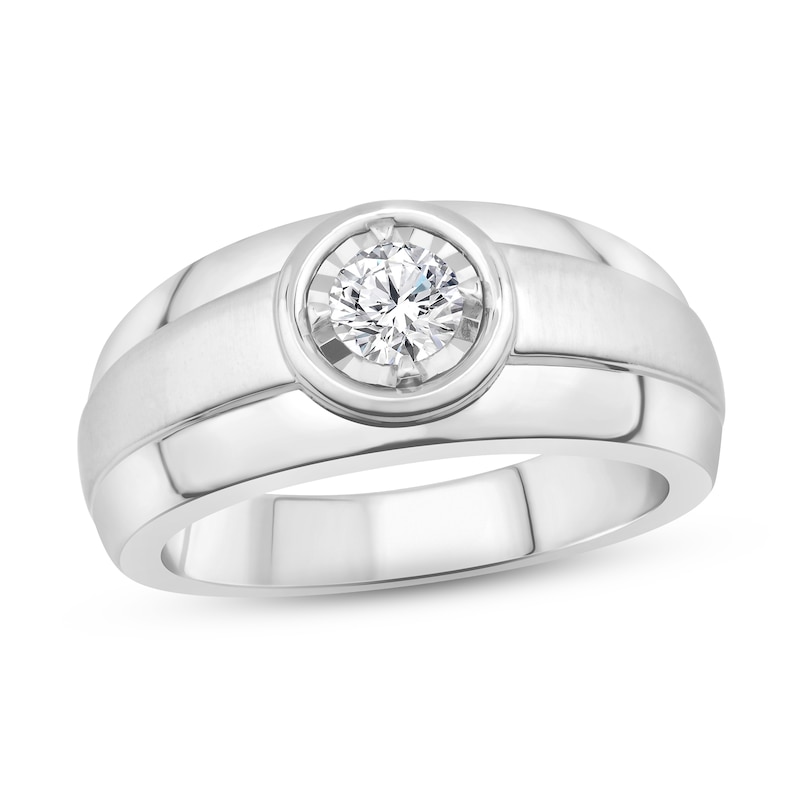 Main Image 1 of Men's Diamond Wedding Band 1/2 ct tw Round-cut 10K White Gold