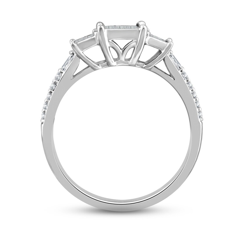 Three-Stone Diamond Ring 1/2 ct tw Princess, Round & Baguette-cut 10K White Gold