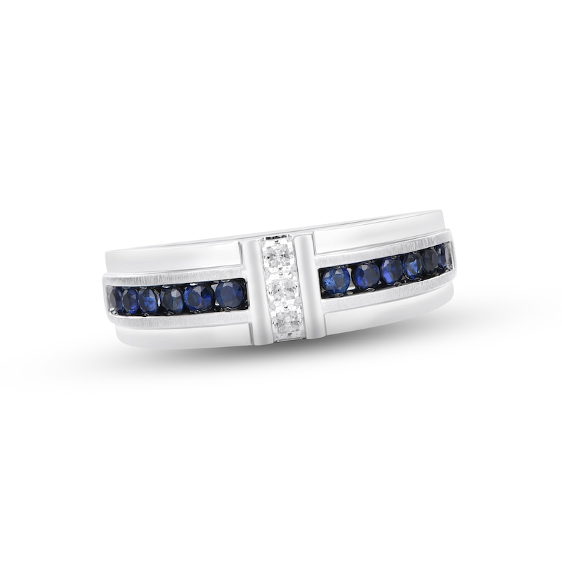Main Image 1 of Now + Forever Men's Diamond & Sapphire Wedding Band 1/5 ct tw Square-cut 10K White Gold