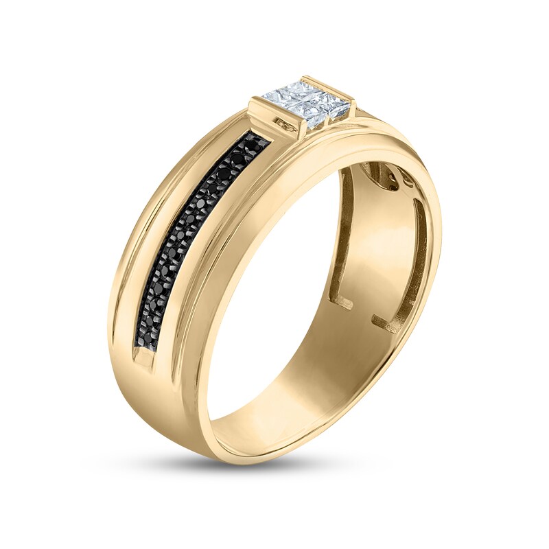 Main Image 2 of Now + Forever Men's White & Black Diamond Wedding Band 1/3 ct tw Square & Round-cut 10K Yellow Gold