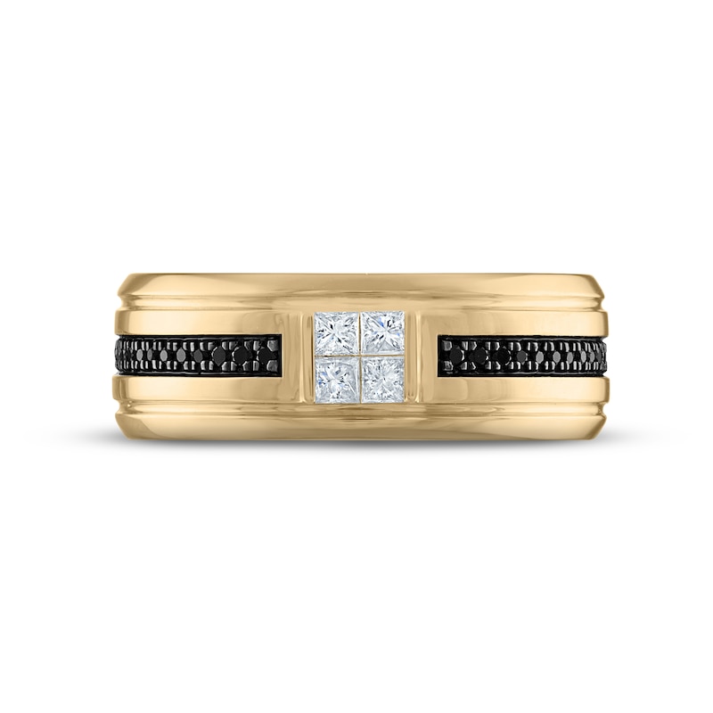 Main Image 3 of Now + Forever Men's White & Black Diamond Wedding Band 1/3 ct tw Square & Round-cut 10K Yellow Gold